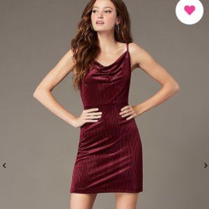 Short Velvet Cowl-Neck Party Dress